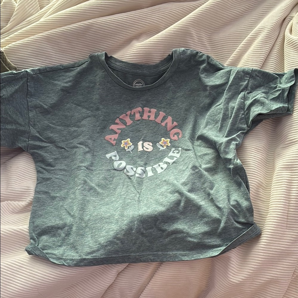 Wonder Nation Gray and Pink Short Sleeve Tee